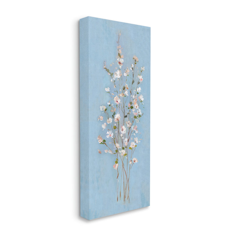 Simple motif floral de tiges florales sur fond bleu par Sally Swatland - Peinture, Toile tendue, H 24 po x l 10 po x P 1,5 po