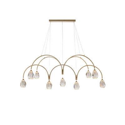 Light Iron Brass Dimmable Faceted Cut Crystal Pendant Chandelier