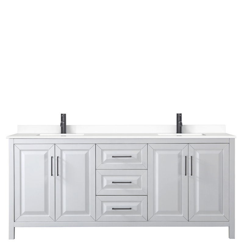 Daria 80'' W Double Vanity, Brushed Gold, White, Carrara Cultured Marble