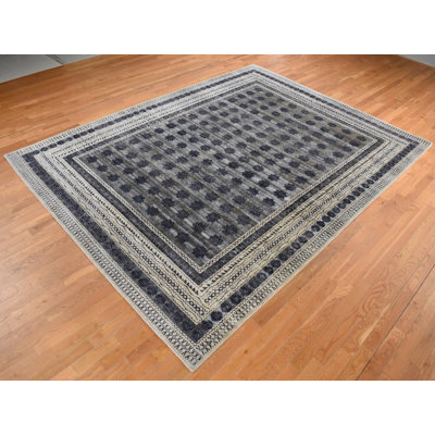 9'0" x 12'0" New Hand Knotted Grey Wool & Silk Rectangle Oriental Rug - MOA10287121
