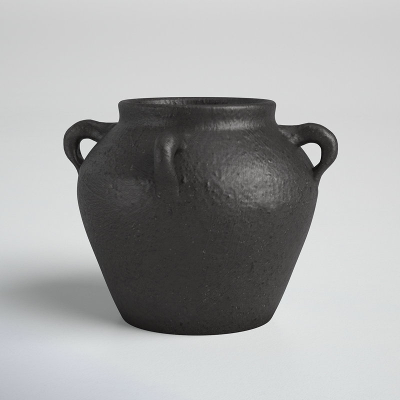 Distressed Dark Brown Clay Decorative Jar Vase