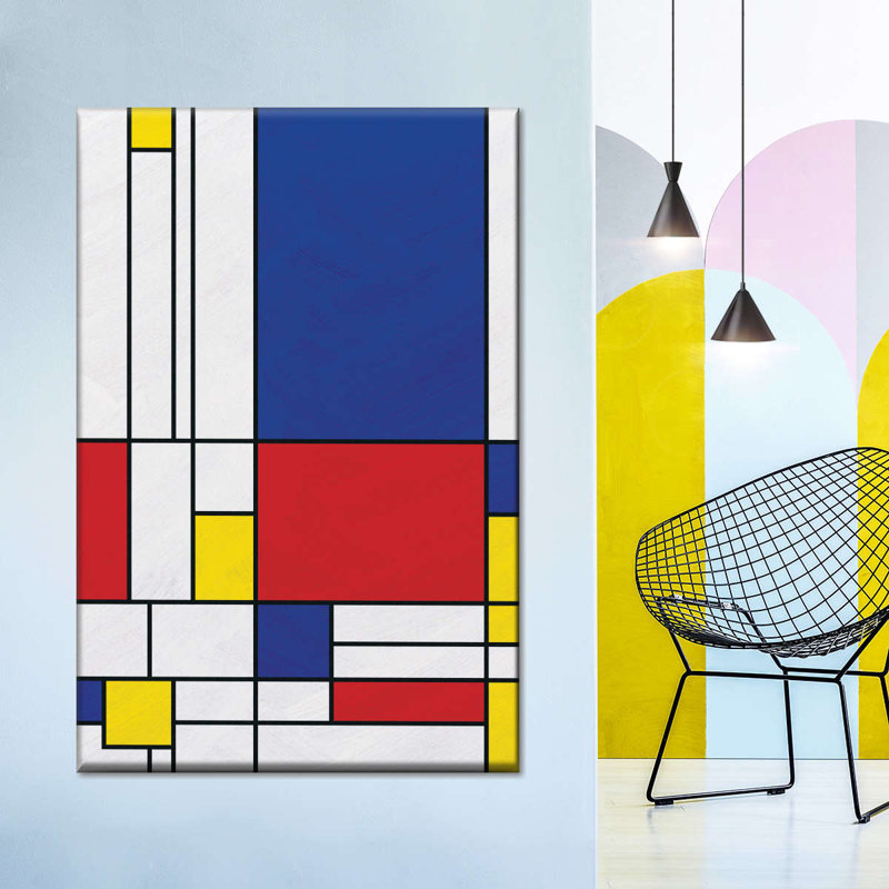 Géométrique «Mondrian II» sur toile, H 48 po x l 32 po x P 1,25 po