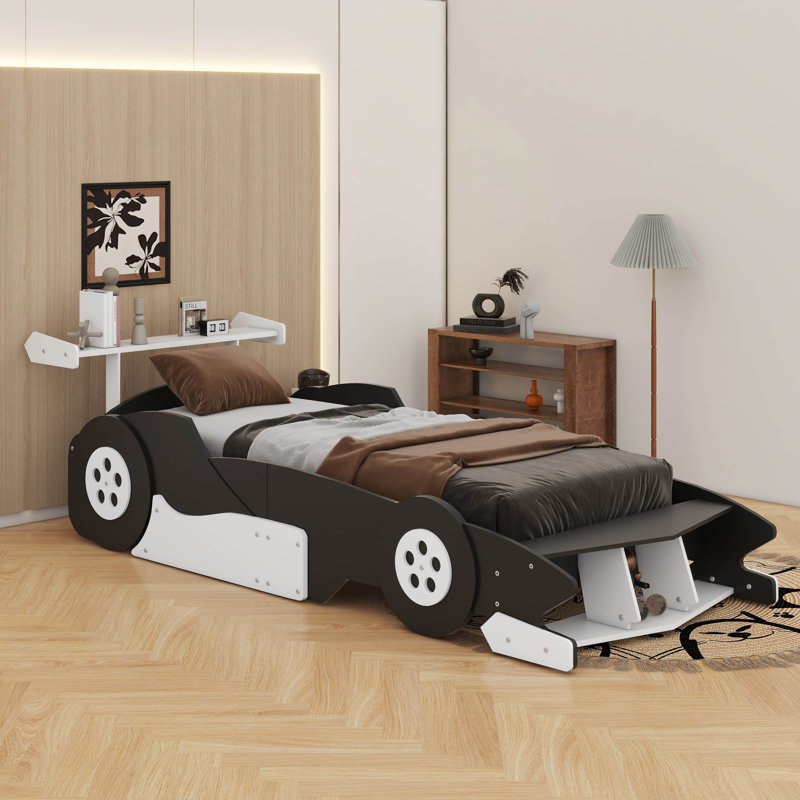 Race Car-Shaped Platform Bed With Wheels, Twin, Black