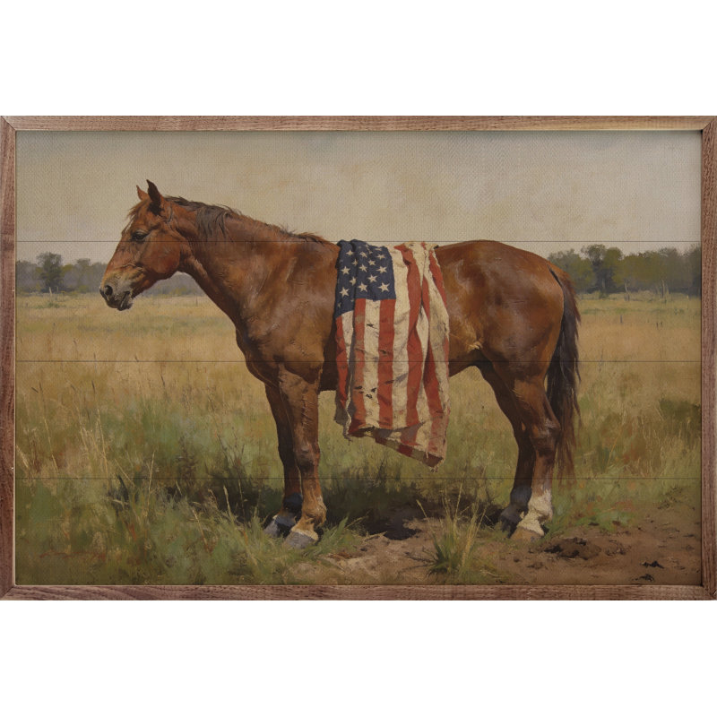 Bay Mare Horse With American Flag, H 5 po x l 8 po