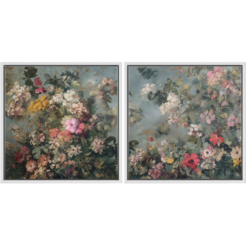 Impression sur toile Golden Garden Bloom, H 16 po x l 16 po, Cadre flottant blanc