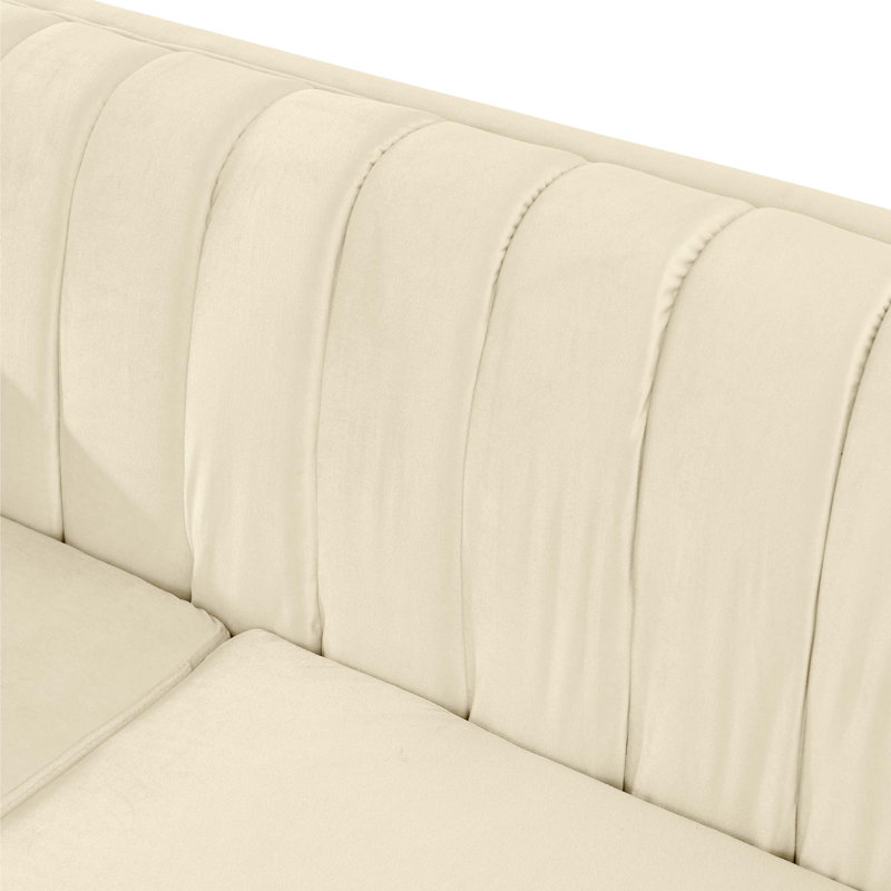 Causeuse en velours de luxe avec garnitures en acier inoxydable et texture brodée, Beige