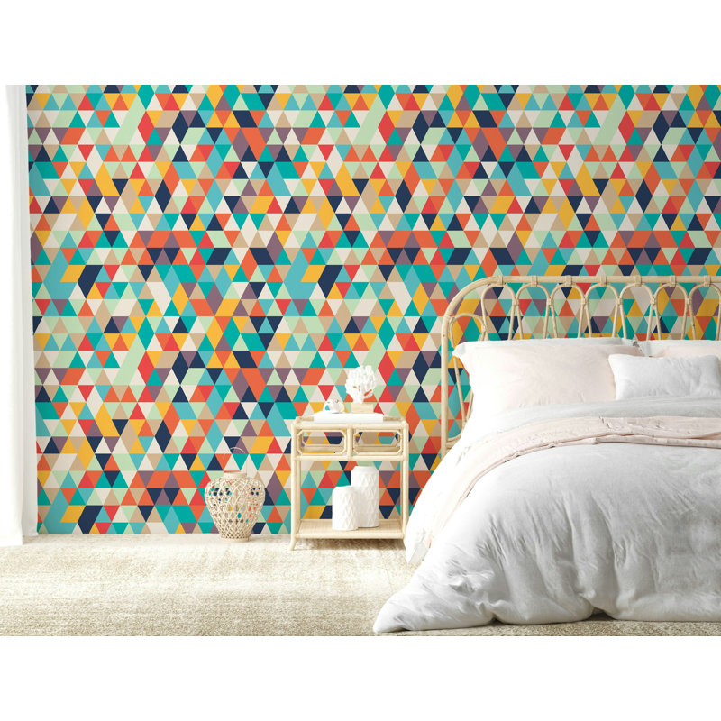 Papier peint à motif géométrique coloré, L 37 po x l 56 po