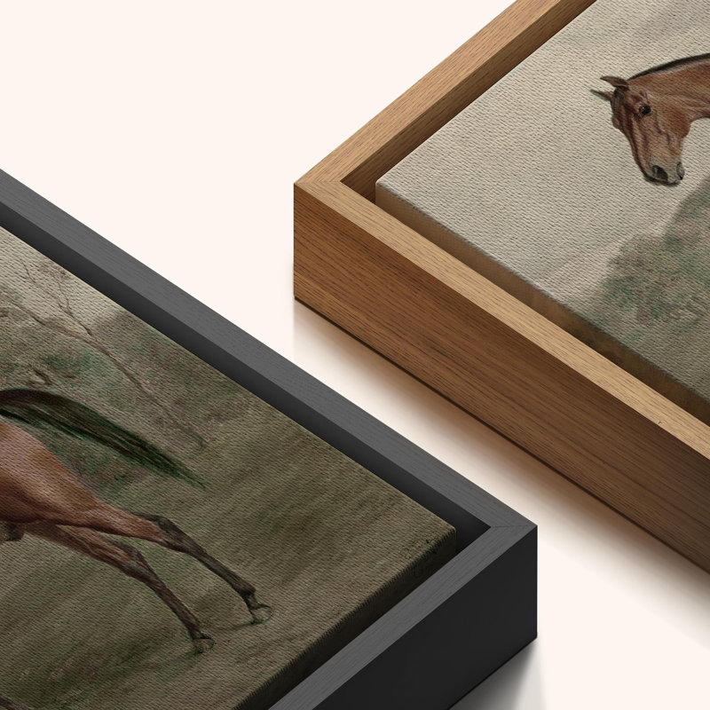 «Brown Horse in The Field Animal Artwork», impression sur toile encadrée classique, Naturel, H 24 po x l 36 po