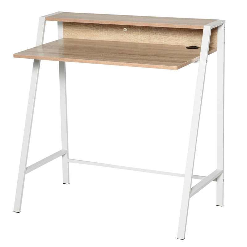 Emerfield Metal Base Writing Desk, 85 x 84 x 45, Oak/White