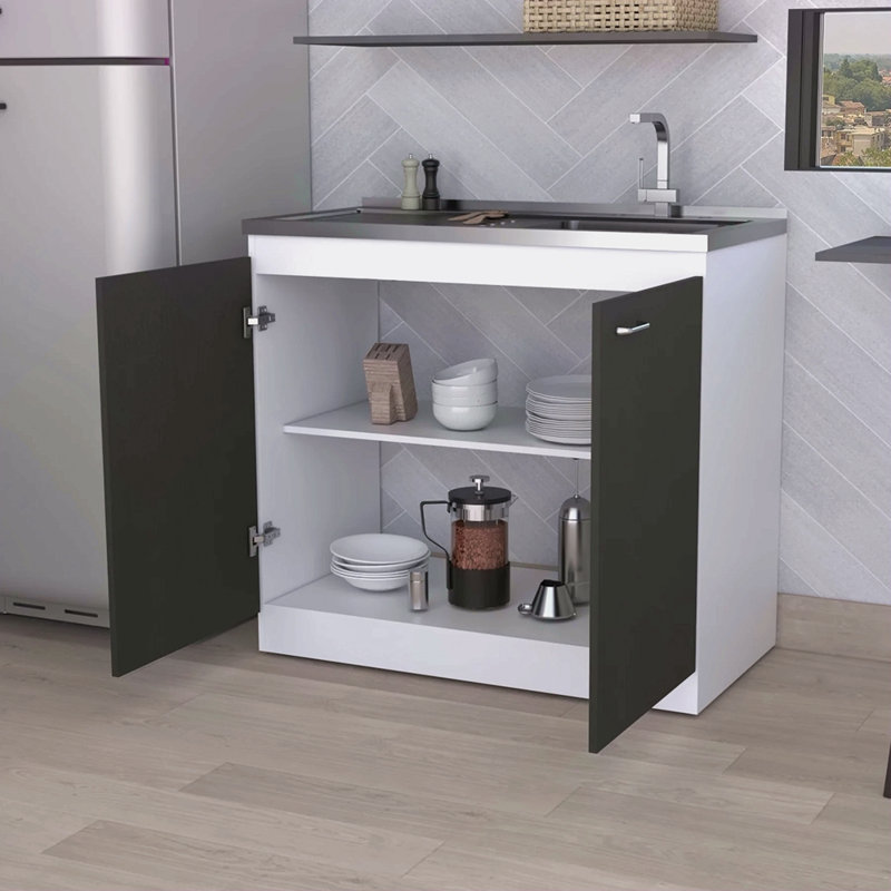 Rectangle 2-Door Utility Sink And Cabinet, Black