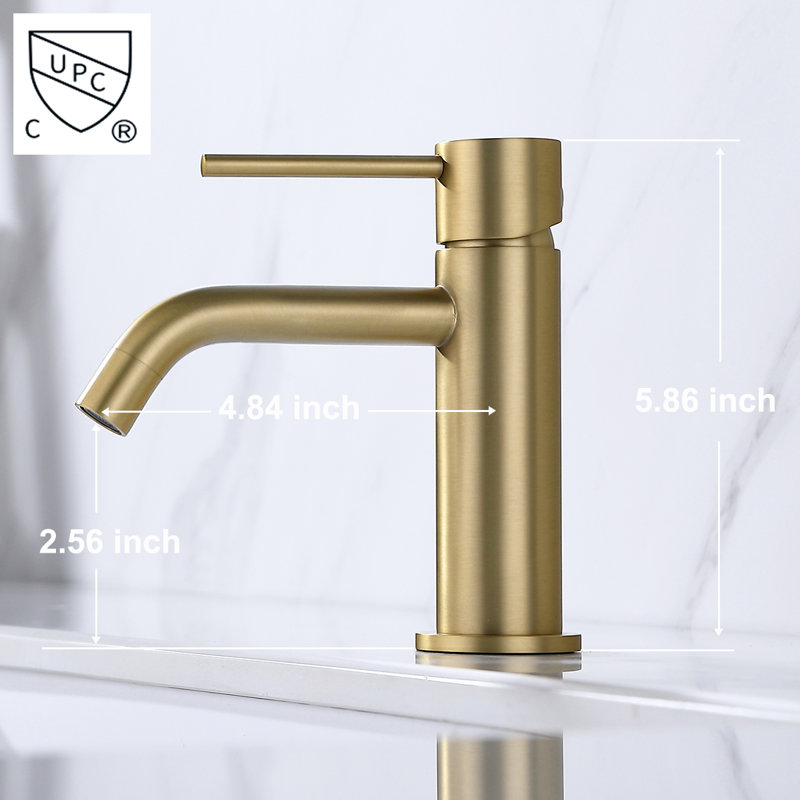 CALBASE Bathroom Sink Faucets Brushed Gold Single Handle Single Hole Stainless Steel Hot and Cold Water valve with Pop Up Drain and Supply Lines