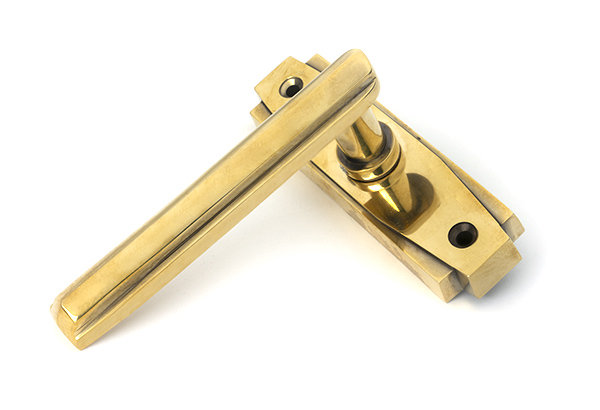 Art Deco Interior Mortise Door Handle, Aged Brass