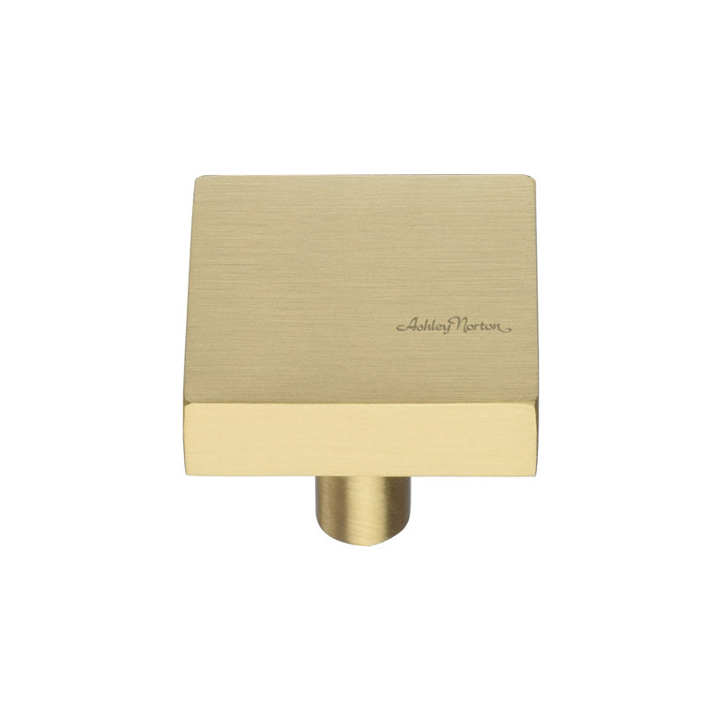Modern Square Satin Brass Cabinet Knob with Mounting Hardware