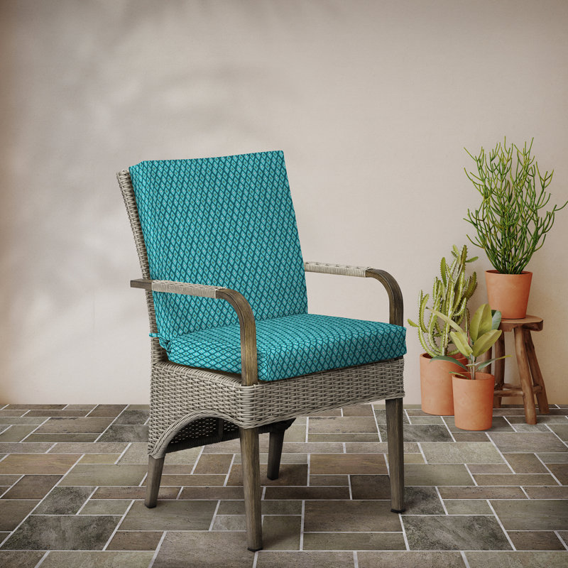 Teal Luna Geometric Outdoor Midback Dining Chair Cushion