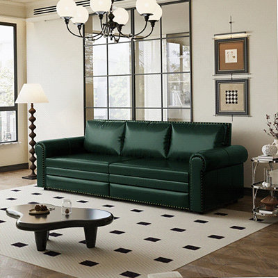 Canapé-lit Chesterfield 3 en 1 en similicuir convertible avec garniture cloutée et accoudoirs roulés, multifonctionnel pour le salon et la chambre à coucher