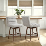 Martinstown Solid Wood Upholstered Counter Height Or Bar Height Swivel Barstool With Fabric Seat - Set Of 2