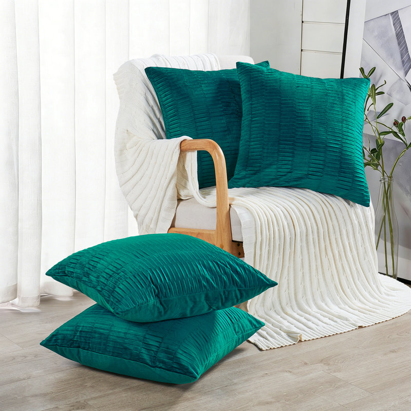Velvet Pleated Throw Pillow Cover, Sapphire