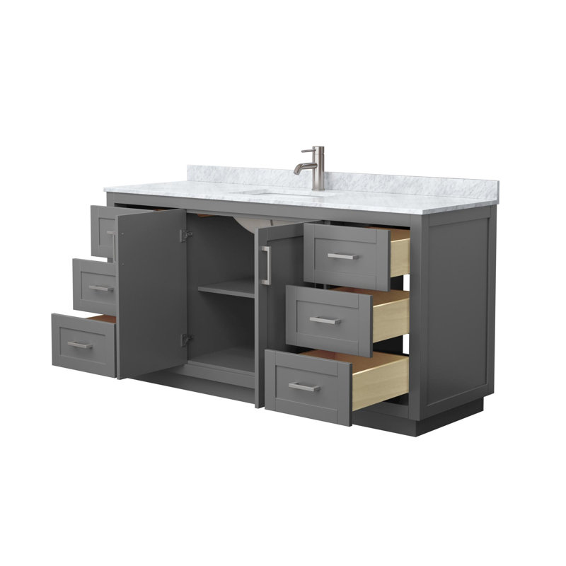 Ensemble de meuble-lavabo simple autoportant avec plateau en marbre 66 po Miranda, Gris foncé, Nickel brossé