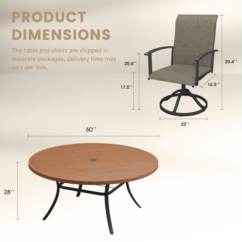 8-Person Patio Dining Set With Swivel Chairs, Walnut/Brown