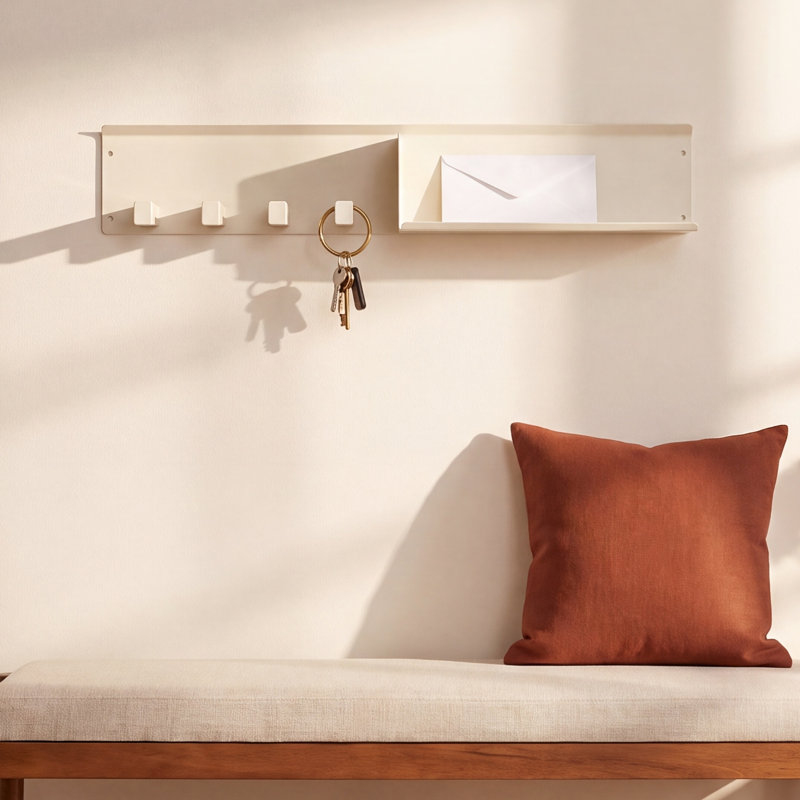 Ackworth Iron Wall Mounted 5 Hooks with Shelf, Chalk White