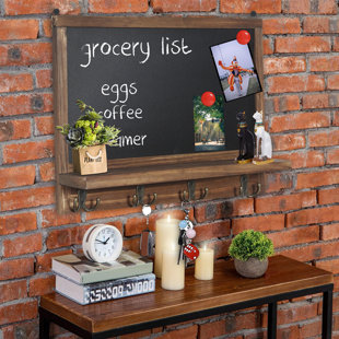 Vintage Wood Framed Chalkboard With Hooks Holder Organizer Wall Mounted Blackboard Notice Memo