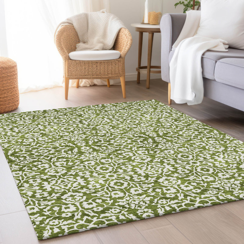 Premium Machine Washable Prisco Olive Rug, Rectangle 9' x 12'