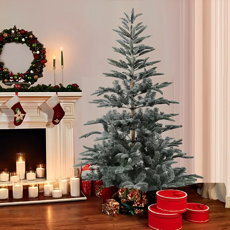 Sapin de Noël artificiel mince enneigé 7 pi, arbre de Noël artificiel PE de qualité supérieure