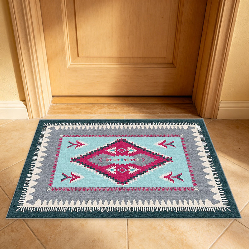 Teal Pink Fringe Rug   area rugs for Living Room, Soft and Comfortable, Suitable for all seasons, easy to maintain, machine washable Indoor floor mat, Under Table Farmhouse suitable for Bedroom, Dining Room, Study,  Balcony, Home Decor Patio