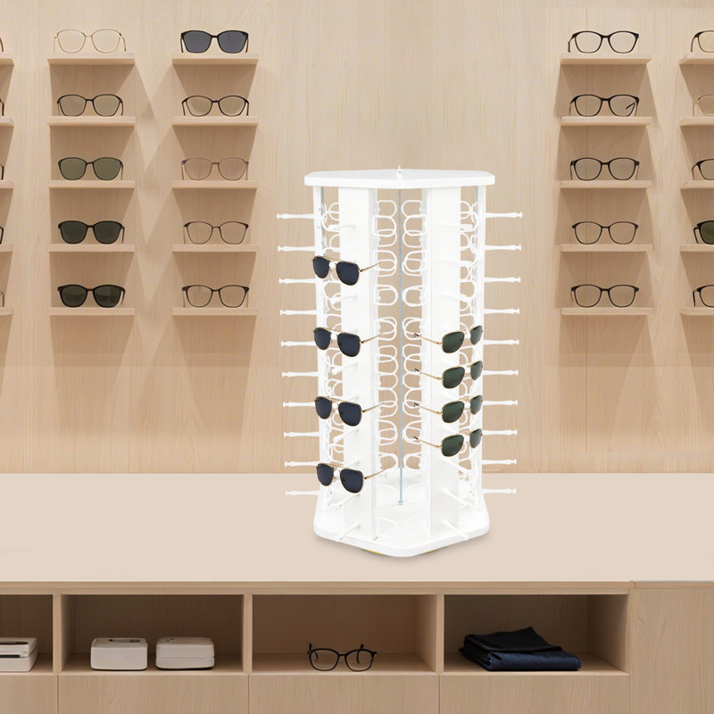 Présentoir de rangement 40/50/60 paires de lunettes de soleil rotatives modernes, Blanc