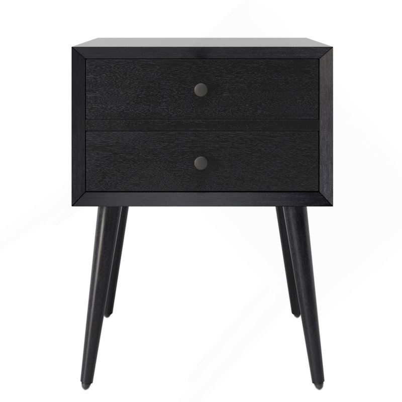 Table de chevet avec 2 tiroirs, noir