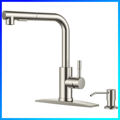Modern Kitchen Faucet – Single Handle With Pull-Out Sprayer & Soap Dispenser, Fits Bar, RV, Farmhouse, Laundry & Outdoor Sinks,Modern