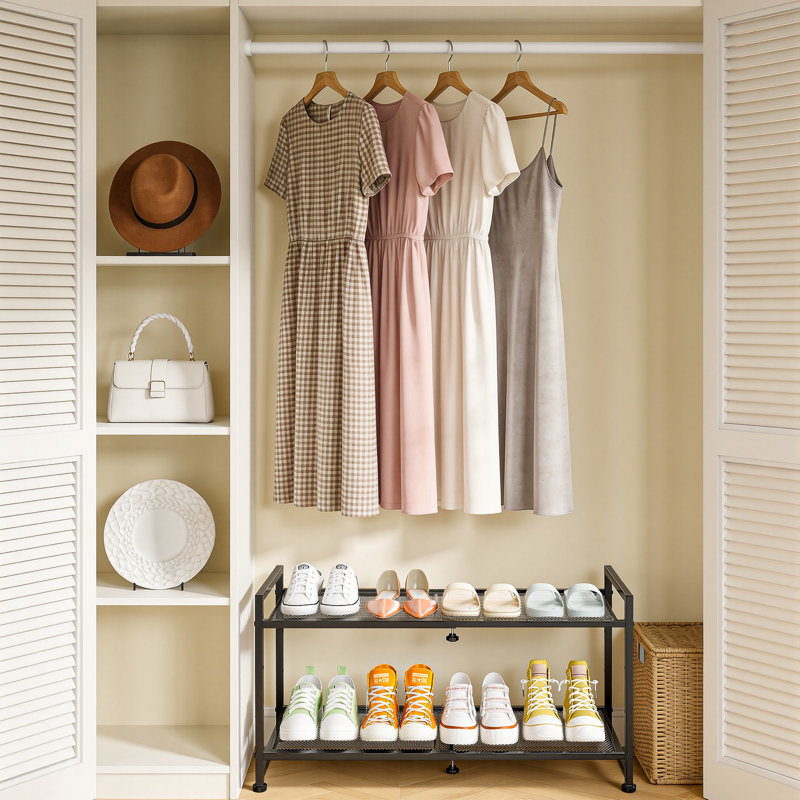 2-Tier Extendable And Height-Adjustable Metal Mesh Shoe Rack, Fit For Heels