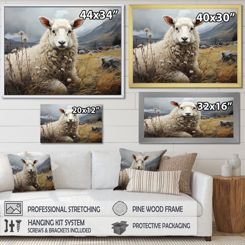 Sheep Serenade Of Silence II sur toile, H 16 po x l 32 po x P 1 po, Cadre photo blanc
