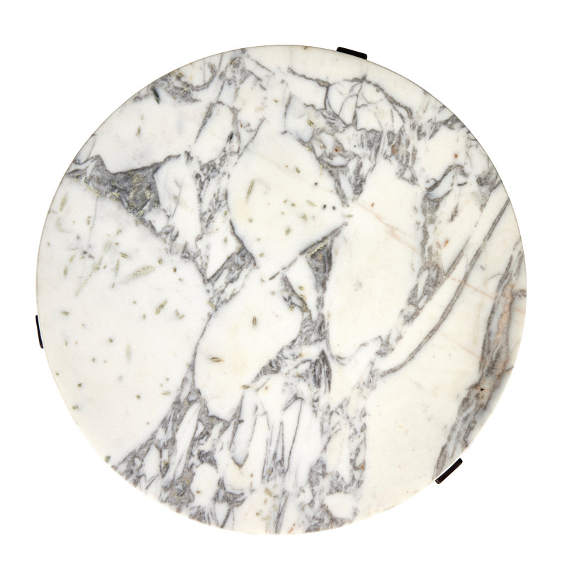 SOPHIE Marble End Table, Veined White Top/Antique Rust Base