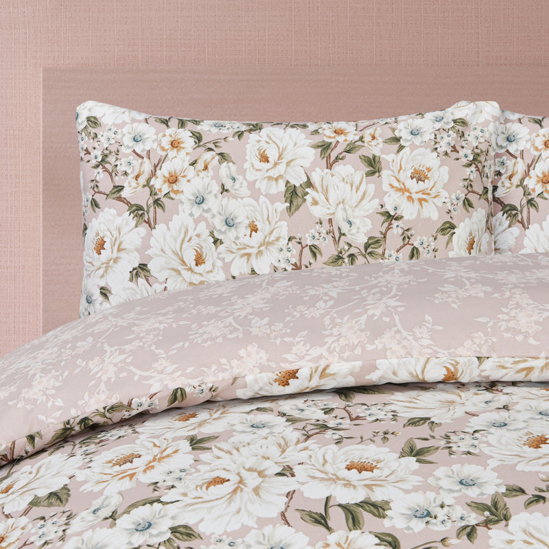 Polyester Floral Duvet Cover, Pink Floral, Double Duvet Cover + 2 Standard Pillowcases