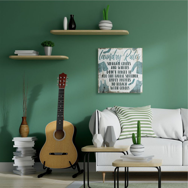 «Laundry Rules Bathroom Wood Textured Word Design», impression sur toile, Toile tendue, H 30 po x l 30 po x P 1,5 po