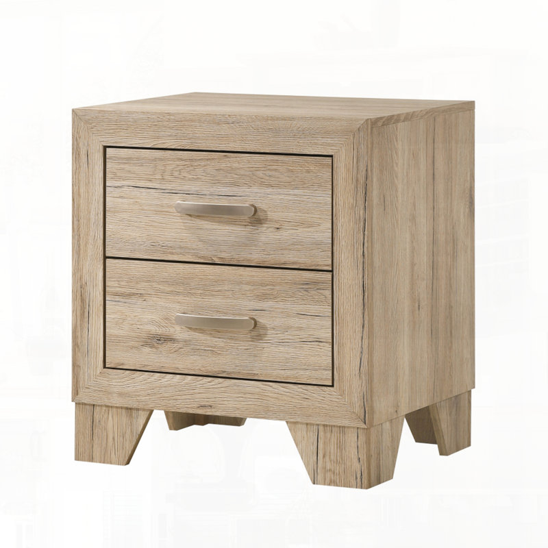 Table de chevet à deux tiroirs au fini naturel avec design transitionnel
