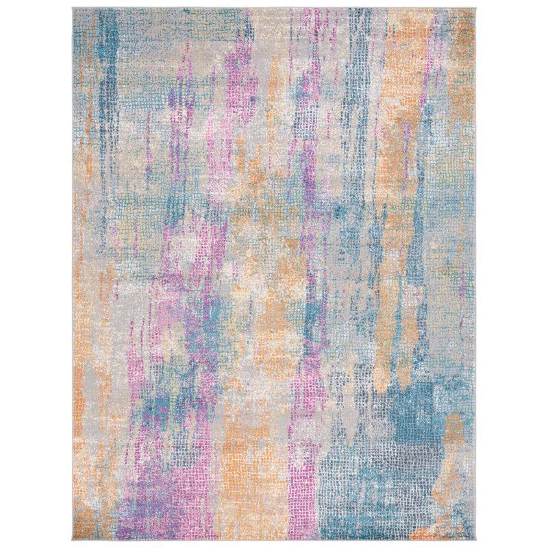 Felty Abstract Blue/Fuchsia Area Rug, Rectangle 8' x 10'