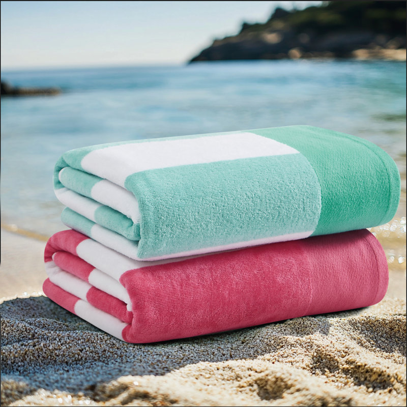 Oceanfront Resort Cabana Stripe 2 Pack Beach Towels, Turquoise/Pink