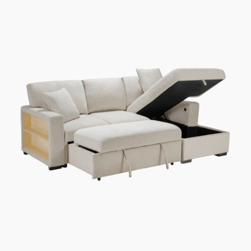 Darrielle Sectional Sofa Sleeper, Right Hand Facing, Beige Fabric