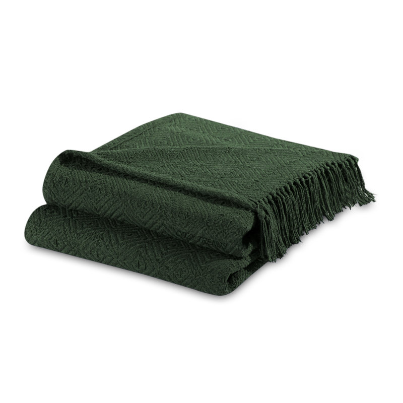 Jeté 100% coton, Vert, Géométrique / couleur unie