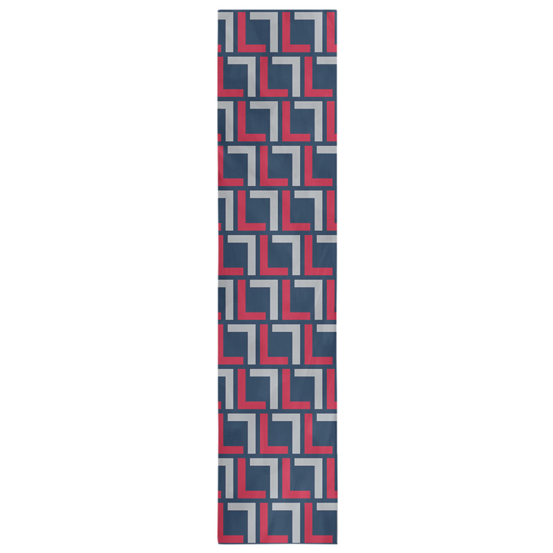 Chemin de table Carolina, 72 po x 16 po, Coton, Bleu nautique / rouge / argent nouveau siècle