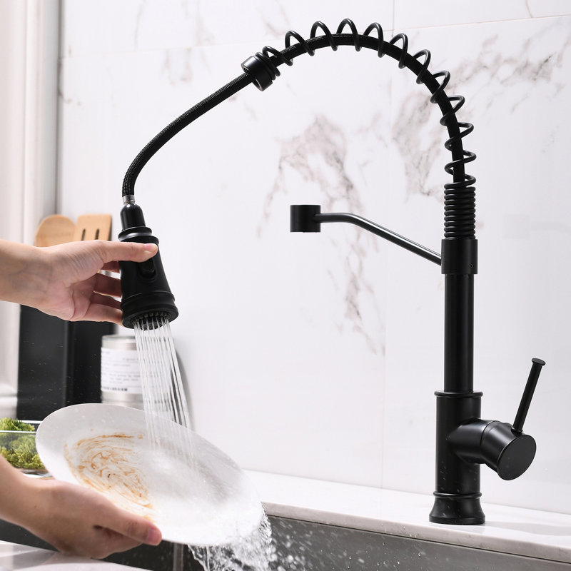 Robinet de cuisine contemporain noir avec poignée rétractable à une poignée pour revêtement d'évier