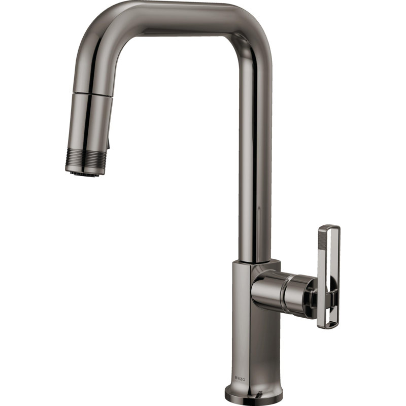 Kintsu® Pull-Down Faucet With Square Spout, Lumicoat® Black Onyx, Knob Handle
