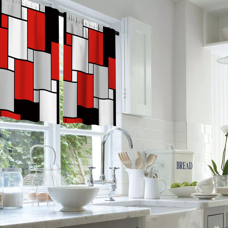 52'' W Rod Pocket Kitchen Curtain Valance and Tiers Set, Red