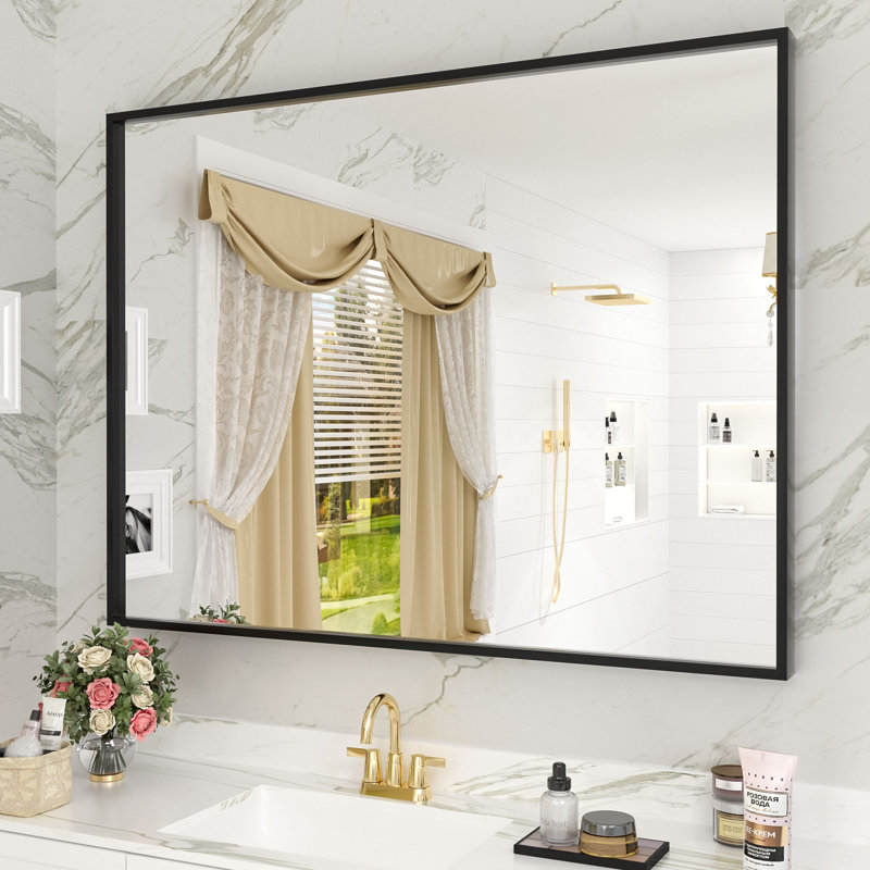 Amara Tempered Glass and Aluminum Alloy Framed French Cleat Mounted Wall Mirror, 40" x 30"
