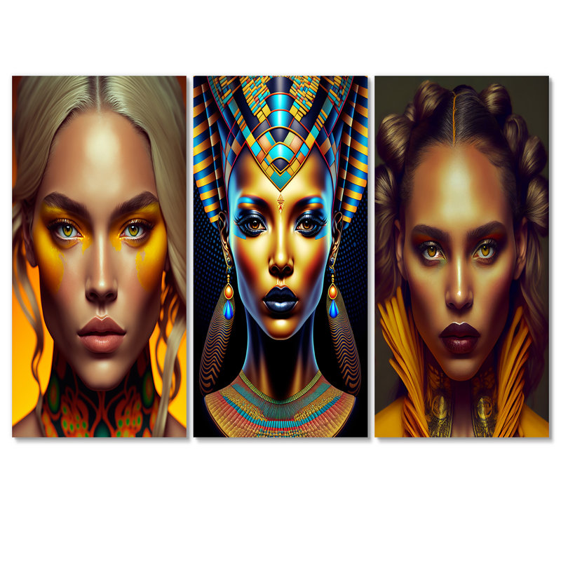 Néfertiti, belle déesse égyptienne 3 pièces, H 28 po x l 36 po x P 1 po