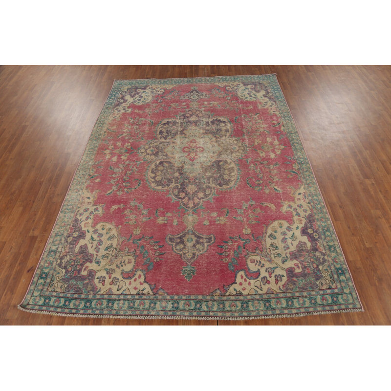 Tapis traditionnel rose fait à la main 7 x 10
