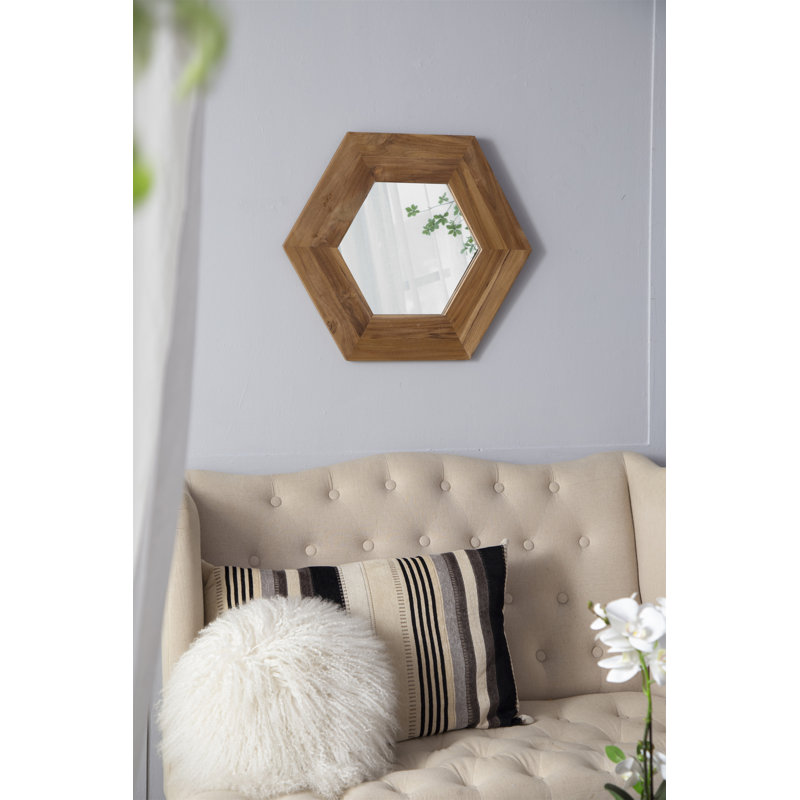 Miroir hexagonal 18,5 "x 18,5" avec cadre en bois naturel, Naturel