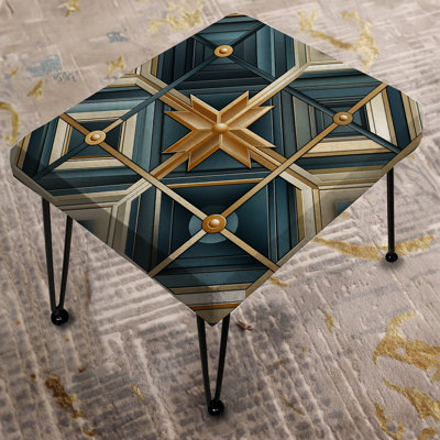 Teal And Gold Geometric Dream - Geometric Rectangle Ottoman